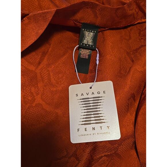 Savage x Fenty Snakeskin Kimono Jacquard Belted Long Robe Rust Orange XS - Picture 5 of 5